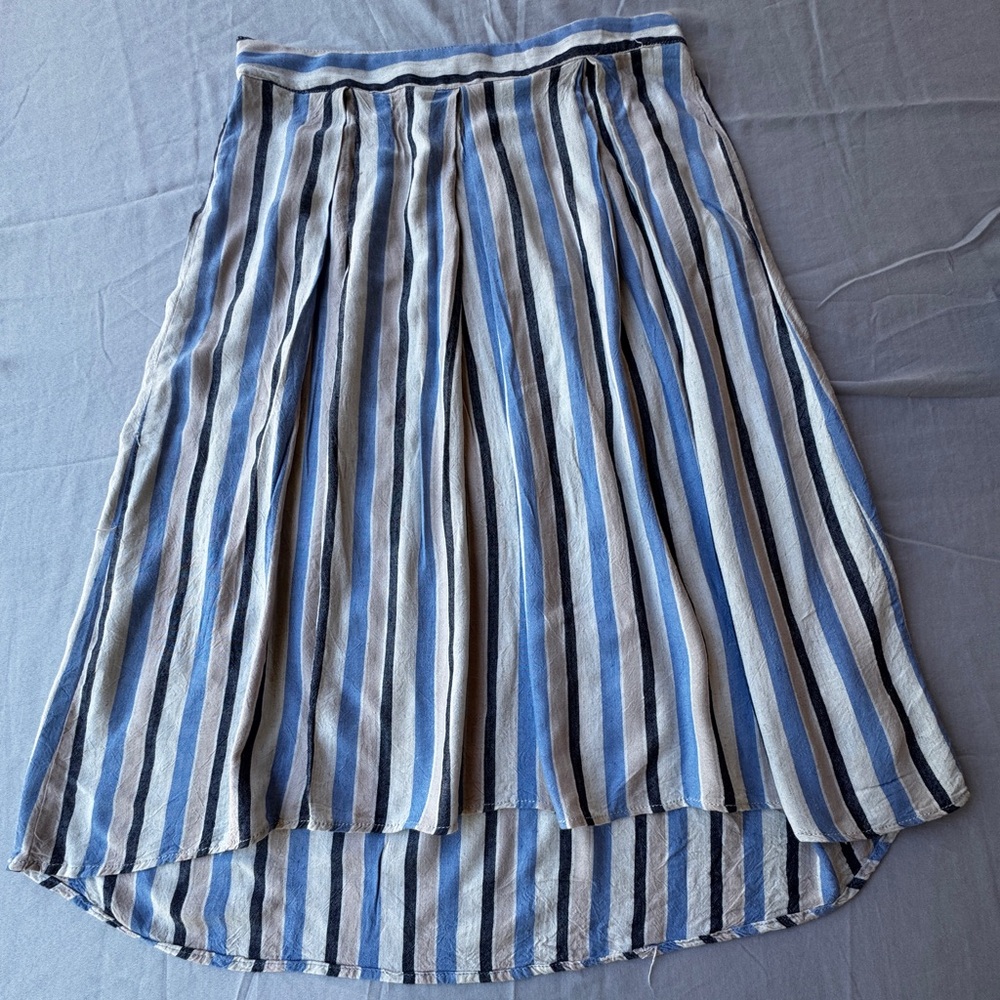 Coastal Linen Striped Blue  A-line  Skirt  Blue/ Black Women's Skirt XL